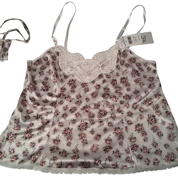 Vintage JC Penney Adonna Bra Camisole Tank Top Set 34C Pink Rose Satin Lace NEW - Picture 2 of 16
